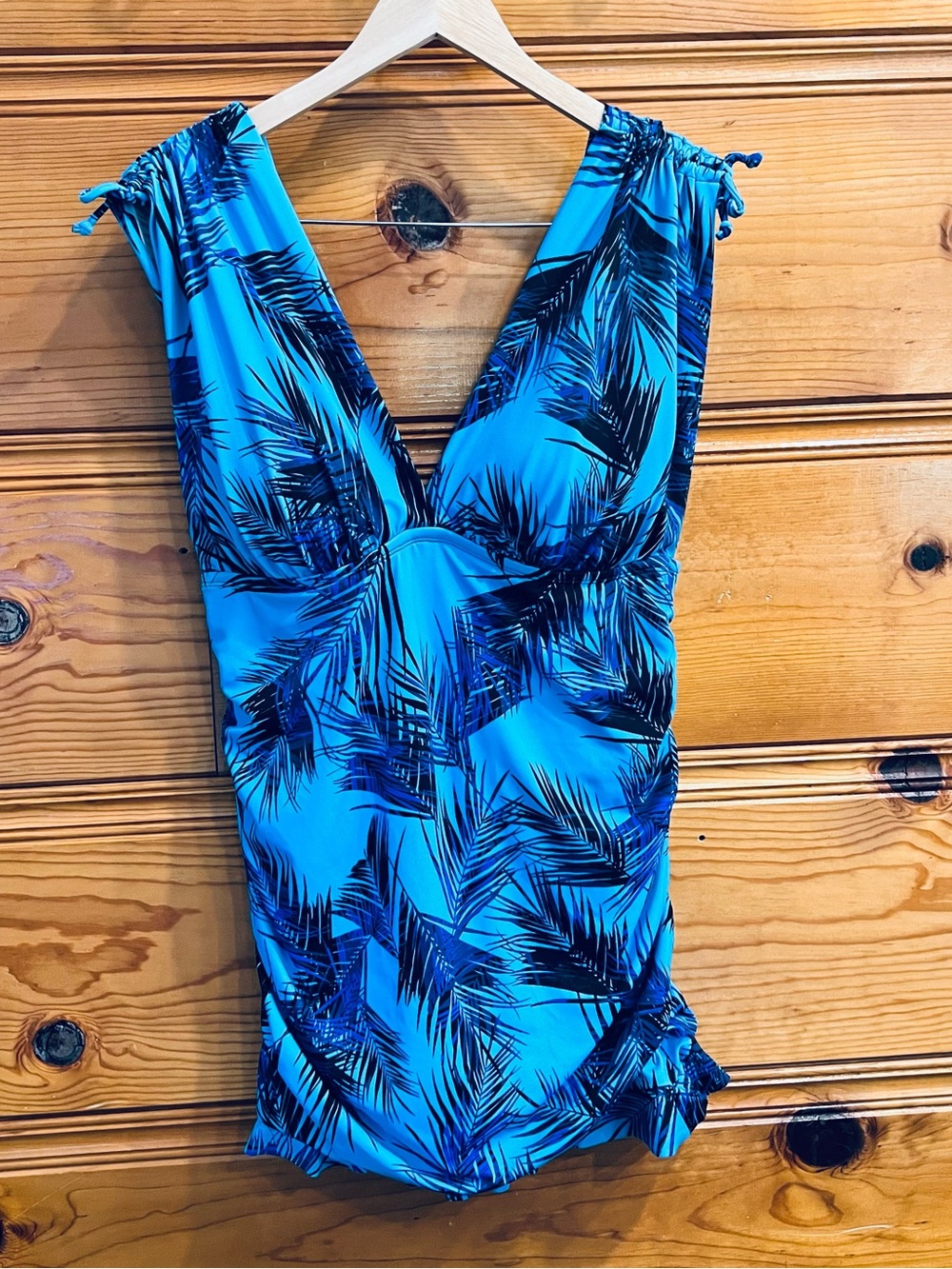 Kim Gravel x Swimsuits For All Blue Palm V Neck Rushed Side Tie One Piece 16